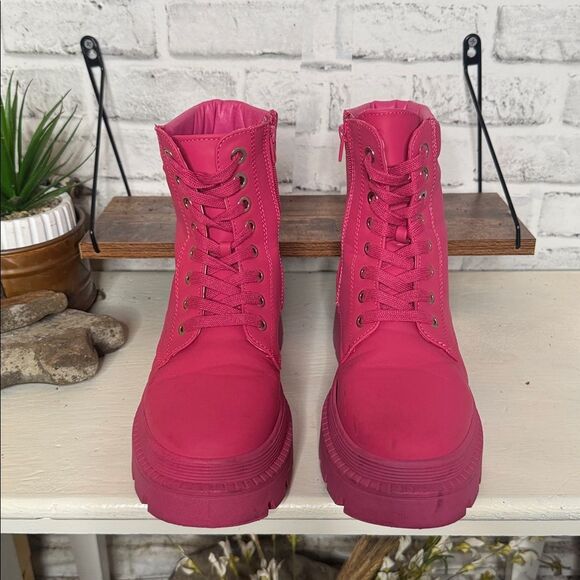 Justfab Tevos Combat Boots, Pink Size 8.5 - Picture 6 of 10